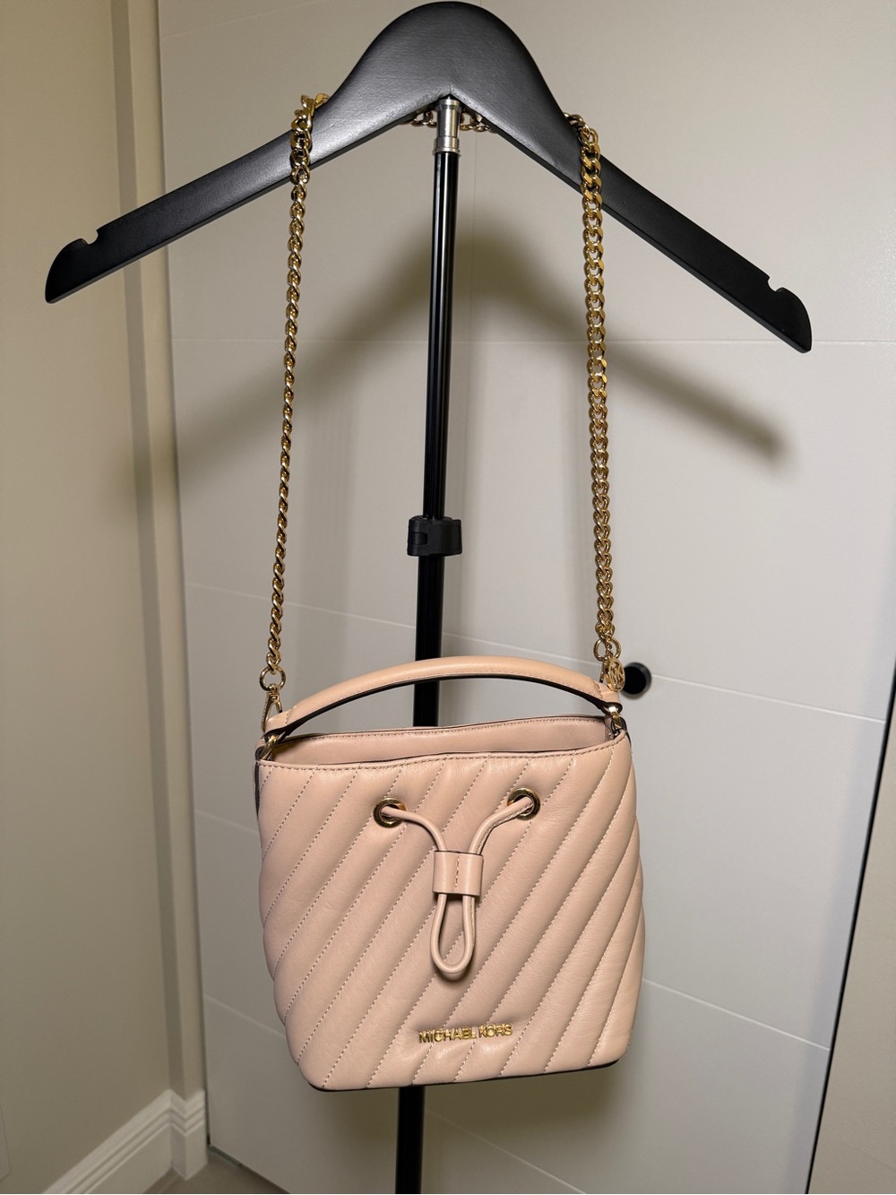 Michael Kors Blush Quilted Drawstring Crossbody Bag